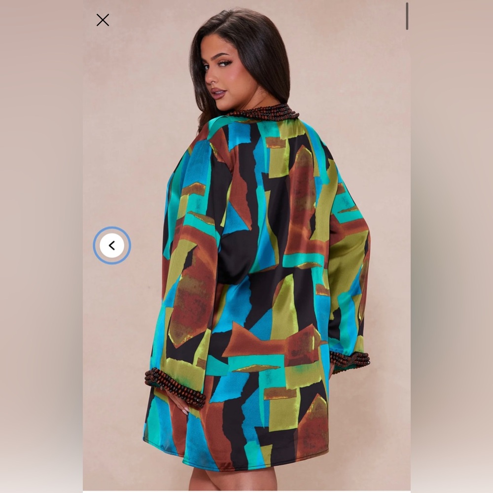 Nova Luxe Dylan Satin Kaftan Mini Dress - Blue/combo size Medium Beaded - Picture 8 of 14